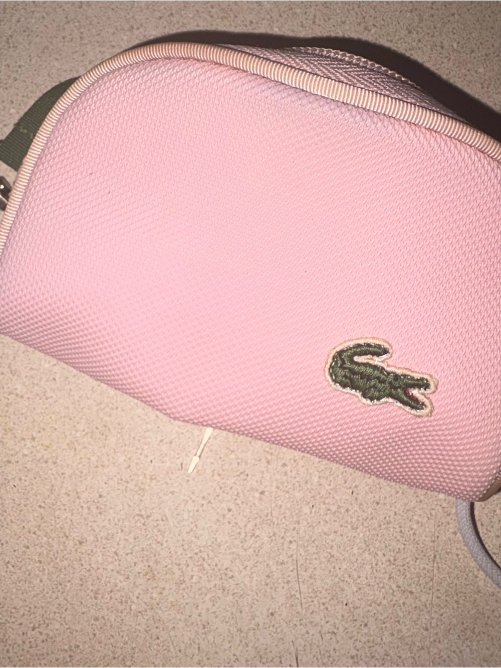 Lacoste Pink Piqué key chain pouch with Green Crocodile